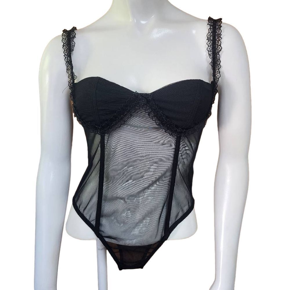 Shein Black Mesh Corset Bodysuit (S) - Picture 3 of 6